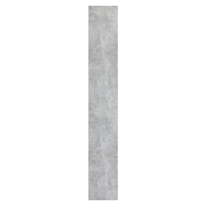 Möbelbauplatte - Beton, 260 x 40 x 1,9 cm - Detaillierter Blick auf eine graue, großformatige Fliese mit Marmoreffekt. Ideal für moderne Innenräume, die Eleganz und Funktionalität verbinden.