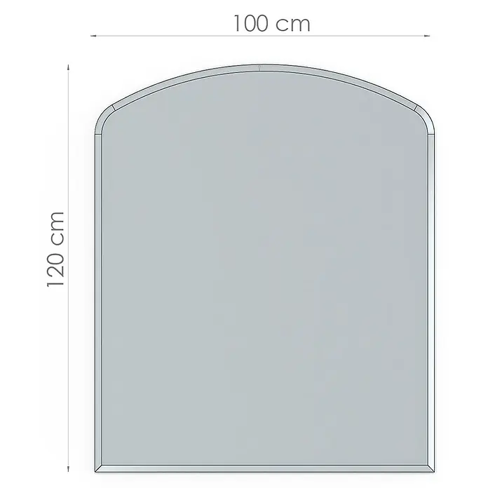 Valo Glasbodenplatte Segment - 120 x 100 cm - Abbildung eines Spiegels mit abgerundeten Ecken und den Maßen 100 cm Breite und 120 cm Höhe.