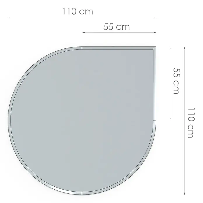 Valo Glasbodenplatte Tropfenförmig - 110 x 110 cm - Duschwanne mit abgerundeter Ecke und den Maßen 110 x 110 cm, ideal für kleine Bäder. Zeitloses Design in grau.