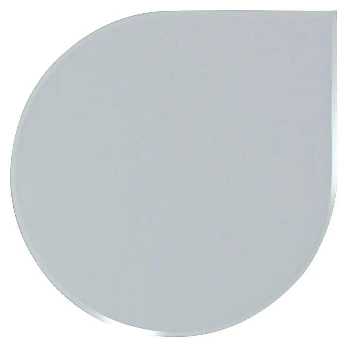Valo Glasbodenplatte Tropfenförmig - 110 x 110 cm - Nahaufnahme einer eleganten, abgerundeten Tischplatte mit glatter Oberfläche und minimalistischem Design, ideal für moderne Einrichtungen.