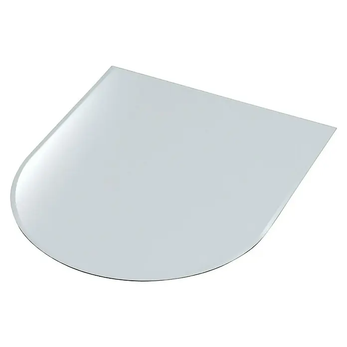 Valo Glasbodenplatte - 120 x 100 cm - Nahaufnahme eines weißen, geformten Duschbodens auf einem schwarzen Hintergrund, der ein elegantes Baddesign hervorhebt.