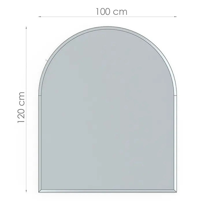 Valo Glasbodenplatte - 120 x 100 cm - Abbildung eines stilvollen, abgerundeten Spiegels mit den Maßen 100 x 120 cm, perfekt für moderne Innenräume.
