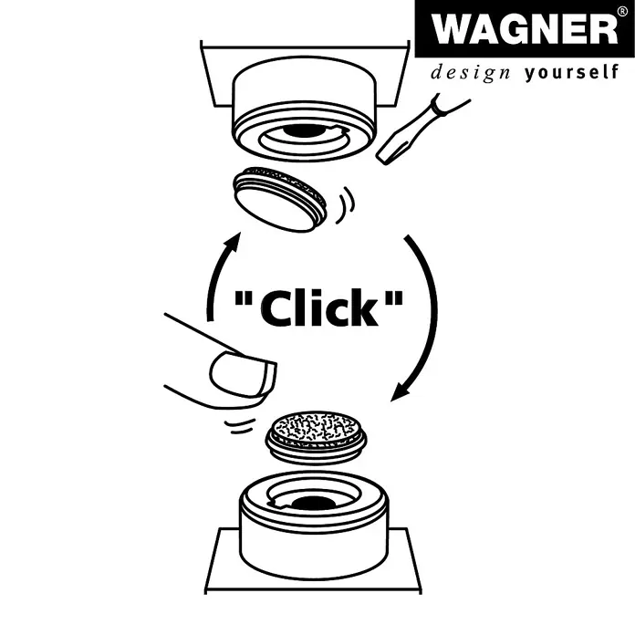 Wagner System Verstellfüße Justus Duo - Durchmesser: 25 mm, Schrauben, 4 Stk. - Bild einer Schritt-für-Schritt-Anleitung zur Installation eines Wagner-Produkts. Das Bild zeigt die Montage eines Zubehörs.