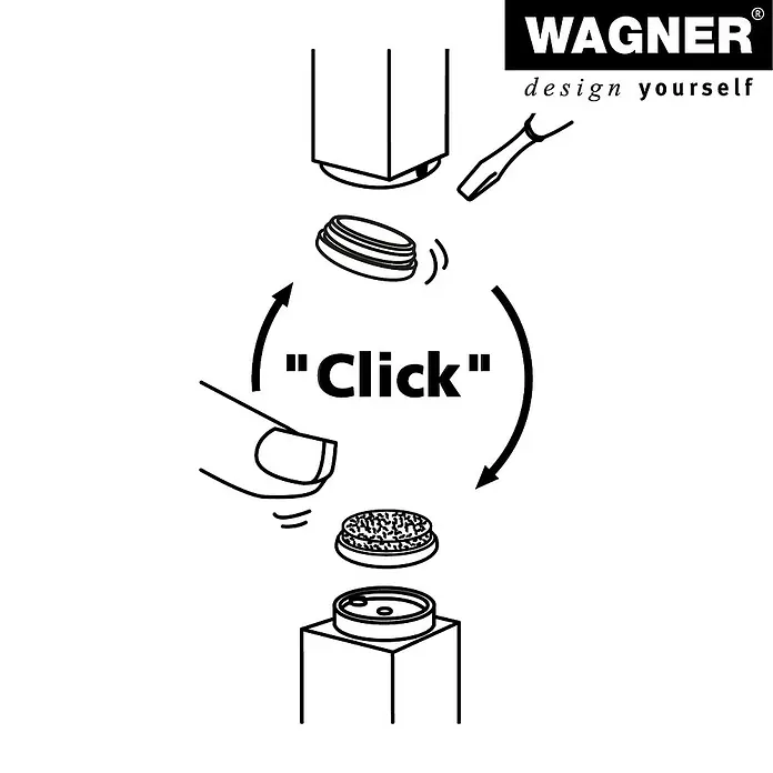 Wagner System Filzgleiter Duo Ultrasoft/Hyper - Durchmesser: 25 mm, 4 Stk., Mit Schraube - Wagner Möbelgleiter Montage: Ein Klick-System zur einfachen Befestigung, gezeigt durch eine Abbildung der Montage.