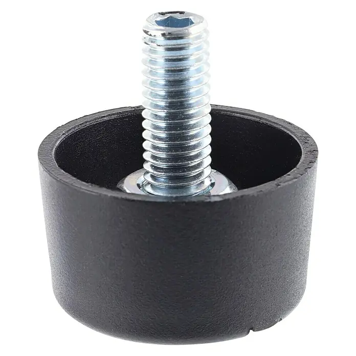 Wagner System Verstellfüße Justus Duo - Durchmesser: 25 mm, Schrauben, 4 Stk. - Detailaufnahme eines schwarzen Möbelgleiters mit einer metallenen Schraube, ideal für den Schutz von Böden vor Kratzern und Beschädigungen.