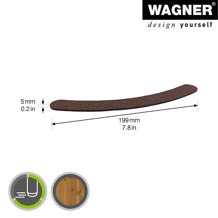 Wagner System Filzgleiter - Kleben, 4 Stk. - Produktbild einer braunen Wagner Schleifhilfe mit Größenangaben.