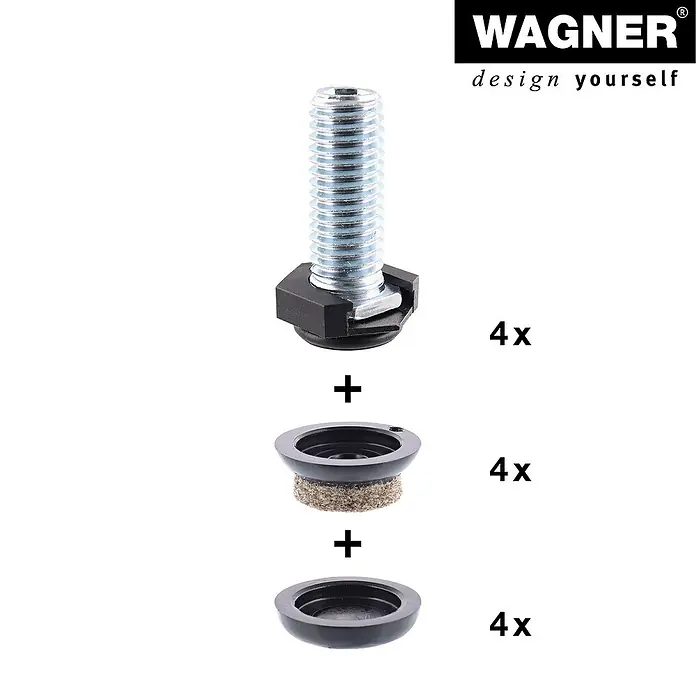 Wagner System Verstellfüße - Länge Gewinde: 25 mm, Durchmesser Gewinde: 10 mm, 4 Stk. - Wagner Schraubgleiter Komplett-Set: Möbelgleiter mit Schraube, Filzeinsatz und Gleitschutzkappe für optimalen Schutz und sicheren Stand.