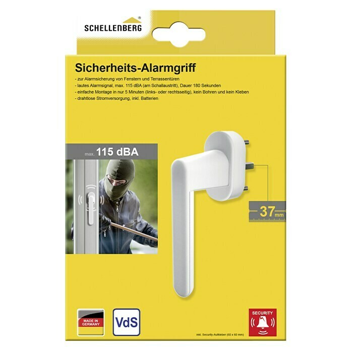 Schellenberg Alarm-Fenstergriff (Weiß, 115 dB)