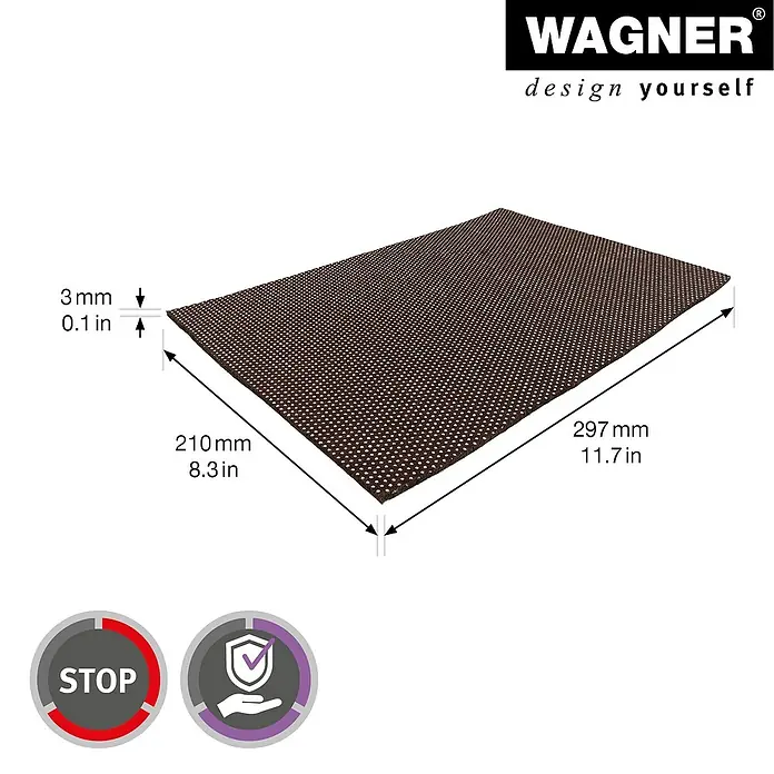 Wagner System Antirutschmatte - 297 x 210 mm, Filz, Braun, Beige - Das Bild zeigt eine braune Antirutschmatte von Wagner mit den Maßen 210 mm x 297 mm und einer Dicke von 3 mm.