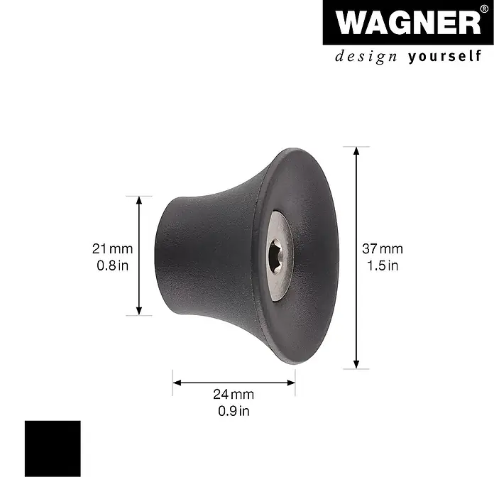 Wagner System Garderobenhaken-Set - Ø x H: 50 x 30 mm, Schwarz, 4 Stk. - Produktbild einer schwarzen Wagner Möbelknopf mit Maßangaben. Das Design ist modern und die Maße sind angegeben.