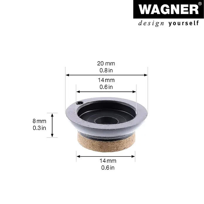 Wagner System Filzgleiter Syno Slim - Durchmesser: 20 mm, 4 Stk., Mit Schraube - Ansicht eines Möbelgleiters von Wagner mit Größenangaben. Der Durchmesser beträgt 20 mm und die Höhe 8 mm.