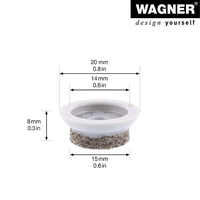 Wagner System Filzgleiter Ultrasoft - Durchmesser: 20 mm, 80 Stk., Mit Stift, Weiß - Detailaufnahme eines Möbelgleiters mit Filzgleitfläche und Maßangaben.