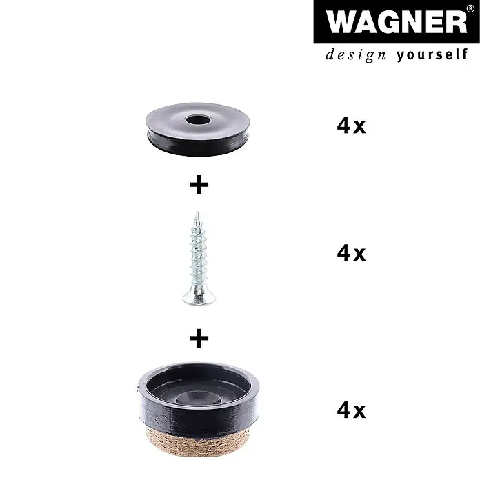Wagner System Filzgleiter Syno Slim - Durchmesser: 17 mm, 4 Stk., Mit Schraube - Wagner Gleitfläche mit Filz und Schraube, 4er-Set für Möbel.
