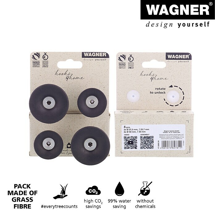 Wagner System Garderobenhaken-Set Hooks4Home (Schwarz, Kunststoff, 4 Stk.) | BAUHAUS