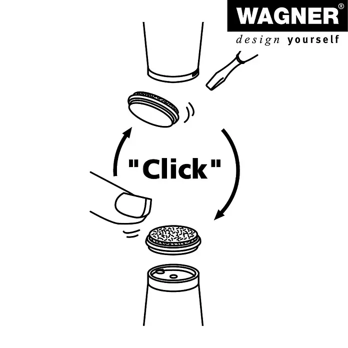 Wagner System Filzgleiter Equalizer Usoft/Hyper - Durchmesser: 30 mm, Schrauben, 4 Stk. - Abbildung einer WAGNER Sprühvorrichtung, die durch einfaches "Klicken" zusammengefügt wird für schnelle Montage.