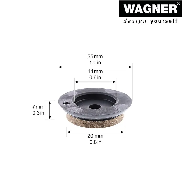Wagner System Filzgleiter Syno Slim - Durchmesser: 25 mm, 4 Stk., Mit Schraube - Produktansicht des Wagner Möbelgleiters mit Größenangaben. Durchmesser: 25 mm, Höhe: 7 mm. Ideal zum Schutz empfindlicher Böden.