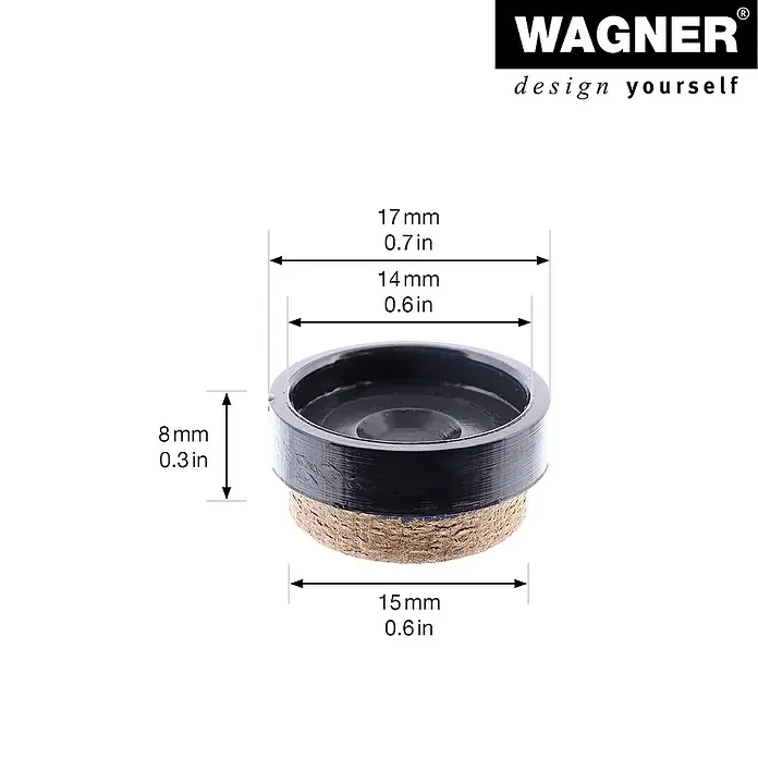 Wagner System Filzgleiter Syno Slim - Durchmesser: 17 mm, 4 Stk., Mit Schraube - Detailaufnahme eines Möbelgleiters von Wagner mit Maßangaben. Ideal zum Schutz von Böden.