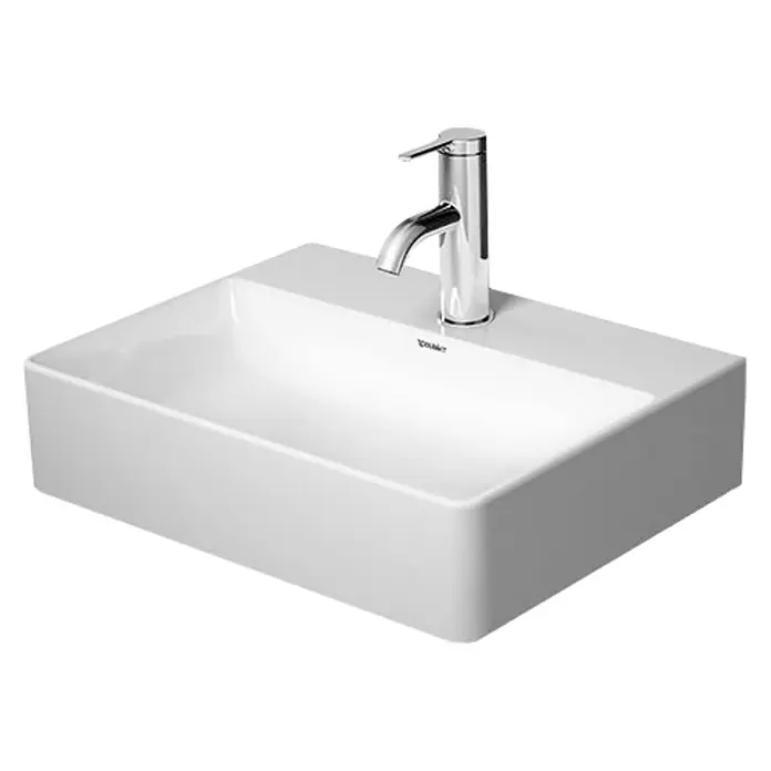 Duravit DuraSquare Waschbecken - 45 x 35 cm, Ohne Spezialglasur, Hahnloch: Mitte, Ohne Überlauf, Weiß, Ungeschliffen - Keramikwaschtisch mit rechteckiger Form und modernem Chromwasserhahn. Ideal für stilvolle Badezimmer.