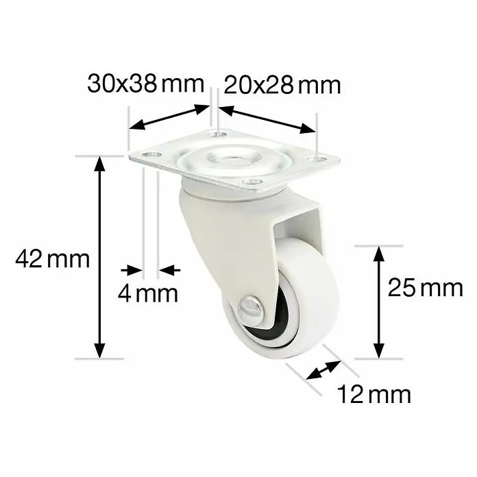 WAGNER 3C Möbelrollen 4er-Set – Ø 25 Mm, Softlauffläche, 2x Mit Feststeller, Tragkraft 12 Kg/Rolle, Weiß