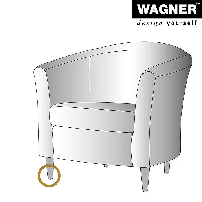 Wagner System Filzgleiter Hyper Slim - Durchmesser: 25 mm, 4 Stk., Mit Schraube - Abbildung eines Sessels mit goldenen Gleitern für einen sicheren Stand und Schutz des Bodens. Komfortables Design für Ihr Zuhause.