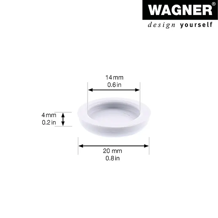 Wagner System Filzgleiter Hyper Slim - Durchmesser: 20 mm, 4 Stk., Mit Schraube - Produktabbildung: Weiße Möbelgleiter mit den Maßen 14mm, 4mm und 20mm für einen sicheren Stand Ihrer Möbel.