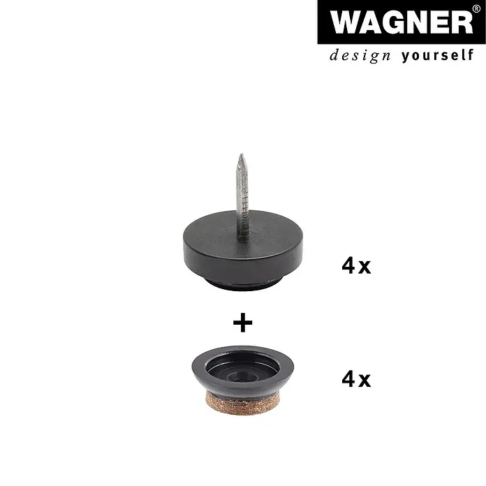 Wagner System Filzgleiter Syno - Durchmesser: 20 mm, 80 Stk., Nageln, Schwarz - Nagelgleiter Set mit Filzeinsätzen für Möbel. 4x Nagelgleiter und 4x Filzeinsätze für optimalen Schutz Ihrer Böden und Möbel.