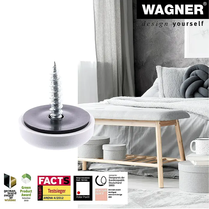 Wagner System Filzgleiter Hyper Slim - Durchmesser: 17 mm, 4 Stk., Mit Schraube - Das Bild zeigt einen Wagner-Gleitfuß mit Schraube. Dieser ist für Möbel und schützt den Boden vor Kratzern.