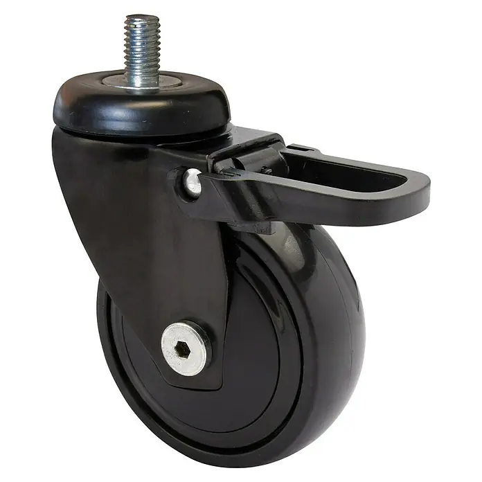 Wagner System Design-Lenkrolle - Durchmesser Rollen: 75 mm, Traglast: 75 kg, Mit Feststeller und Gewindestift - Schwarze Lenkrolle mit Feststellbremse und Gewindezapfen, ideal für Möbel oder Geräte.