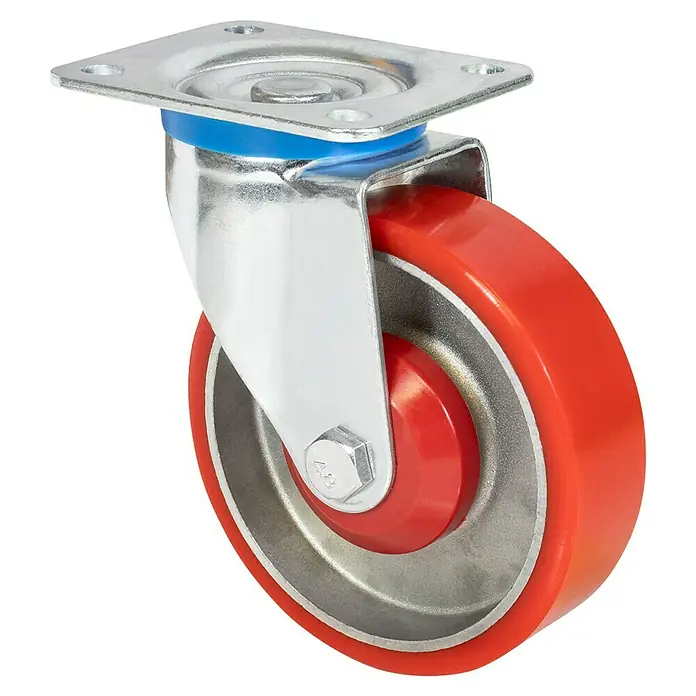 Wagner System Transportgeräte-Lenkrolle - Durchmesser Rollen: 125 mm, Traglast: 300 kg, Kugellager, Mit Platte - Schwenkrolle mit rotem Rad und verzinkter Stahlhalterung für vielseitige Anwendungen.