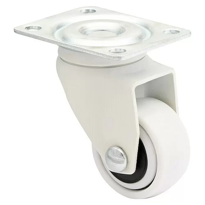 Wagner System Design-Lenkrolle 3C - Durchmesser Rollen: 25 mm, Weiß, 4 Stk. - Weißes Lenkrollenrad mit quadratischer Montageplatte aus Silber.
