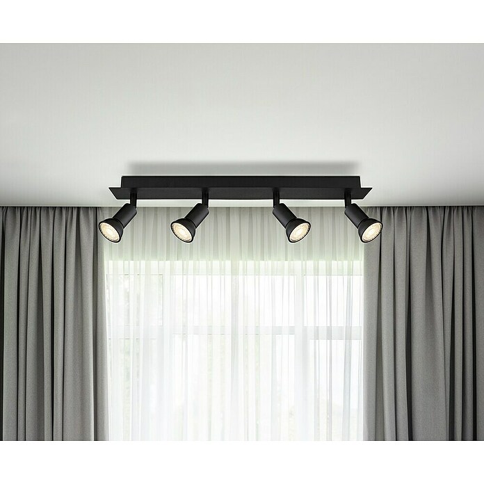 Globo Regleta Drew (140 W, L x An x Al: 6 x 50 x 9 cm, Negro, GU10, 4 ud.) | BAUHAUS