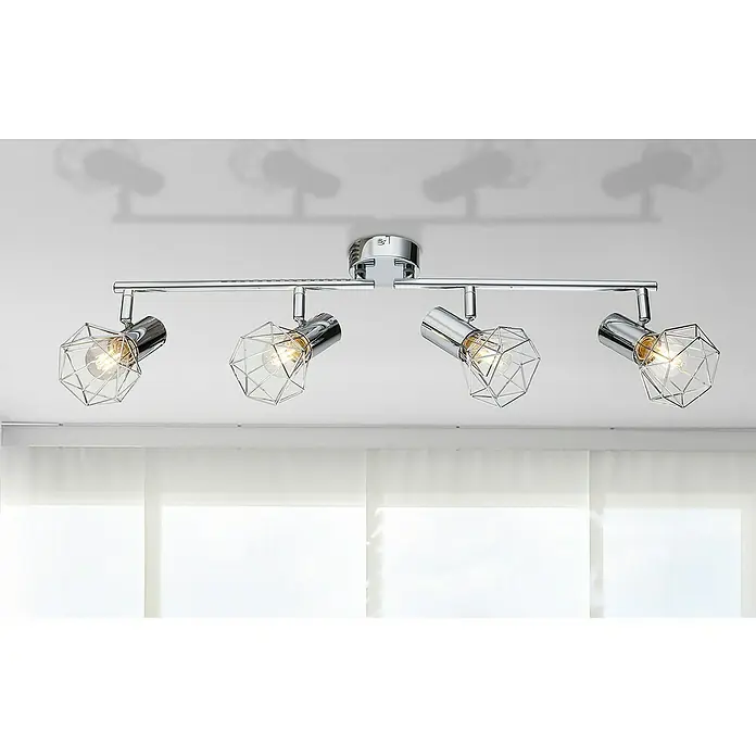 Globo Xara I Regleta - 160 W, L x An x Al: 9,3 x 60 x 15 cm, Plateado, Plateado, E14, 4 ud. - Lámpara de techo moderna con cuatro focos en diseño geométrico. La luz cromada proporciona una iluminación elegante en la habitación.