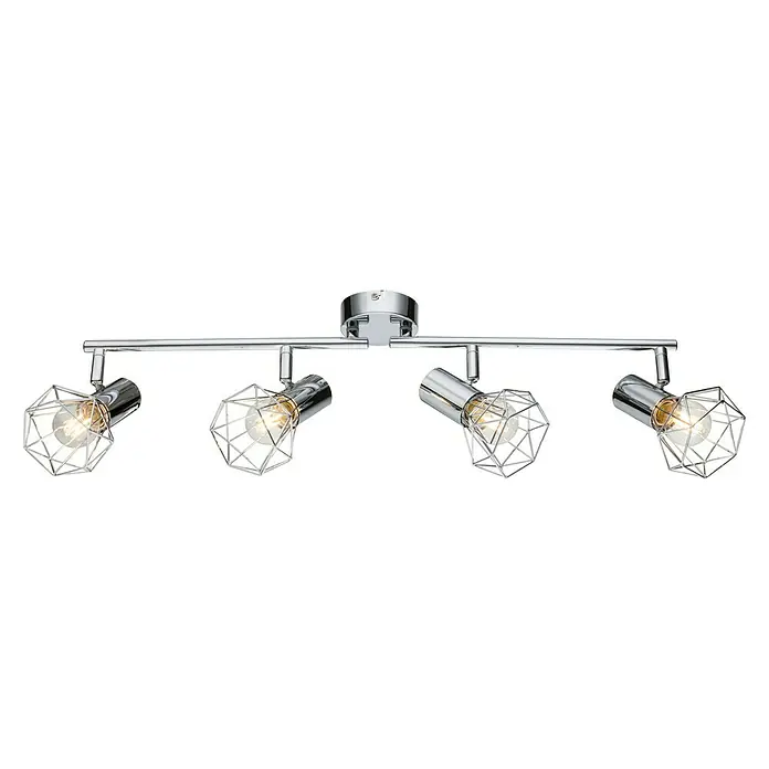 Globo Xara I Regleta - 160 W, L x An x Al: 9,3 x 60 x 15 cm, Plateado, Plateado, E14, 4 ud. - Lámpara de techo cromada moderna con cuatro pantallas geométricas, que añade un toque de elegancia a cualquier habitación.