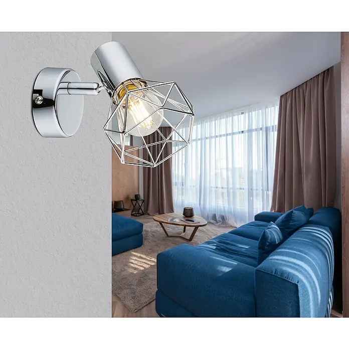 Globo Xara I Foco de pared - 40 W, L x An x Al: 13 x 10 x 15 cm, Plateado, Plateado, E14 - Lámpara de pared moderna con pantalla geométrica cromada, ideal para interiores elegantes e iluminación focalizada.