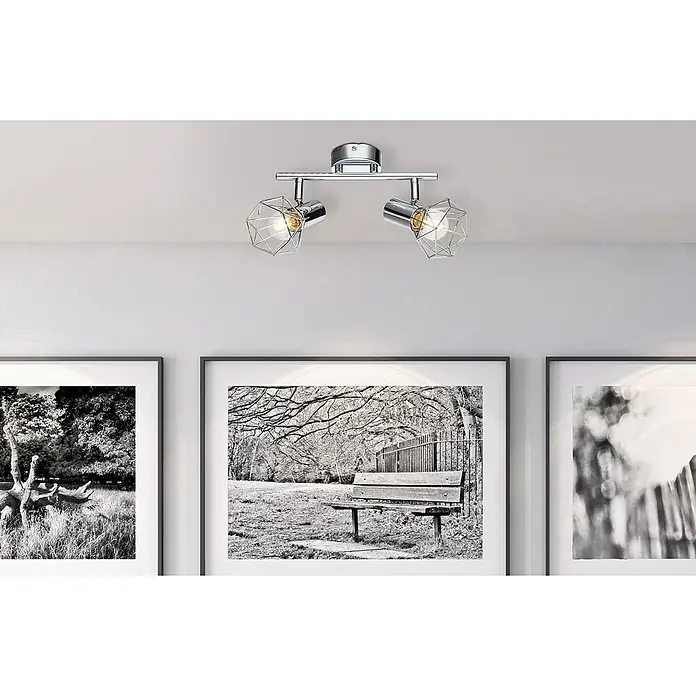 Globo Xara I Regleta - 80 W, L x An x Al: 9,3 x 25,5 x 15 cm, Plateado, Plateado, E14, 2 ud. - Lámpara de techo moderna con dos focos ajustables en un diseño geométrico, creando un ambiente elegante.