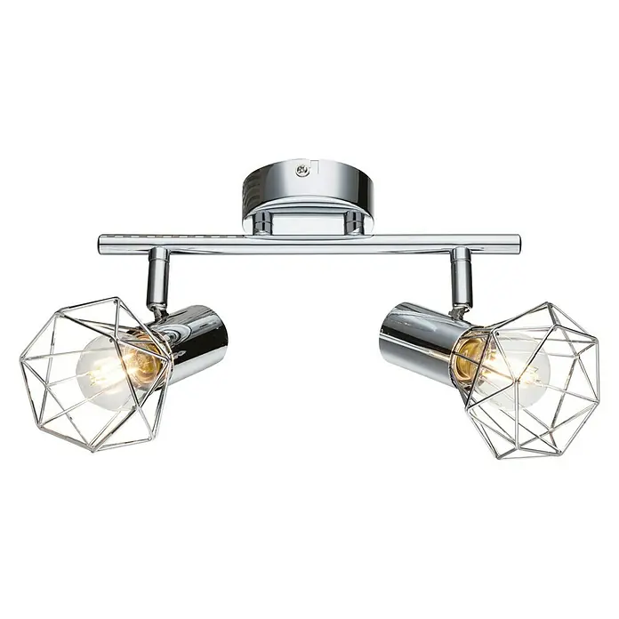 Globo Xara I Regleta - 80 W, L x An x Al: 9,3 x 25,5 x 15 cm, Plateado, Plateado, E14, 2 ud. - Foco cromado moderno con dos pantallas geométricas para una iluminación elegante de la habitación. Fabricación de alta calidad y diseño elegante.