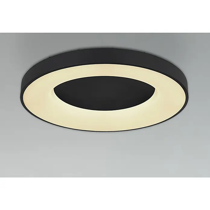 Globo Plafón LED redondo Jolly - 30 W, Negro, Blanco frío - Elegante lámpara de techo LED redonda en negro con anillo de luz brillante para iluminación moderna.