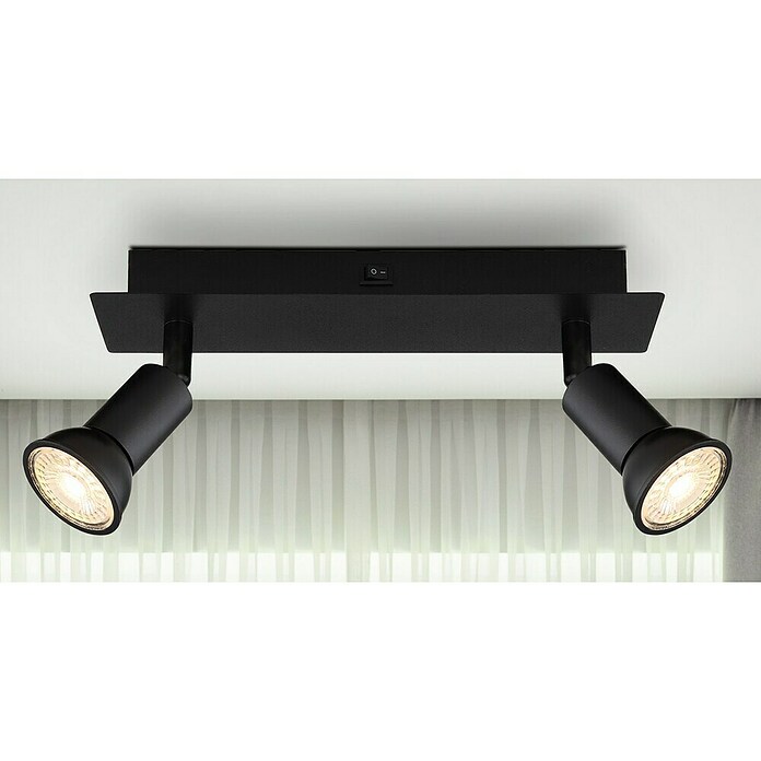 Globo Regleta Drew (70 W, L x An x Al: 6 x 25 x 9 cm, Negro, GU10, 2 ud.) | BAUHAUS