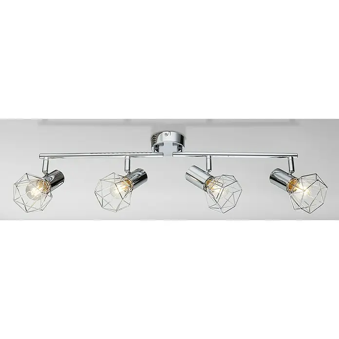 Globo Xara I Regleta - 160 W, L x An x Al: 9,3 x 60 x 15 cm, Plateado, Plateado, E14, 4 ud. - Lámpara de techo moderna con cuatro focos y pantalla geométrica, ideal para una iluminación elegante en el salón.