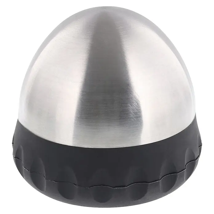 Wagner System Bodentürstopper EH5211 - Ø x H: 93 x 75 mm, Stahl - Nahaufnahme eines Edelstahl-Knoblauchschälers mit schwarzem Silikonrand. Praktisches Küchenutensil für einfache Zubereitung.