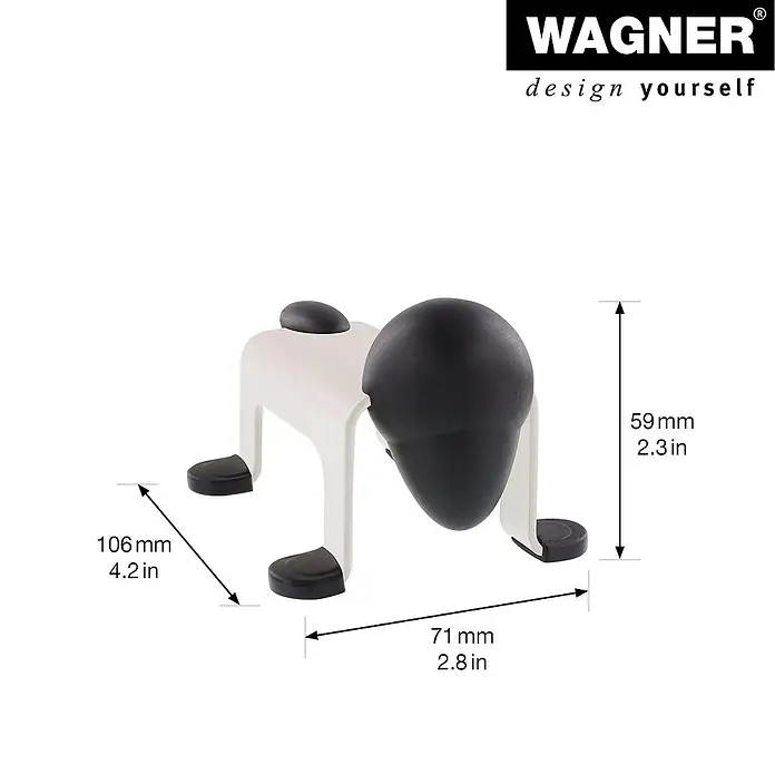 Wagner System Bodentürstopper EH5205 - L x B x H: 59 x 106 x 71 mm, Stahl, Weiß - Das Bild zeigt einen Möbelroller von Wagner mit den Maßen 106 mm Länge, 71 mm Breite und 59 mm Höhe.