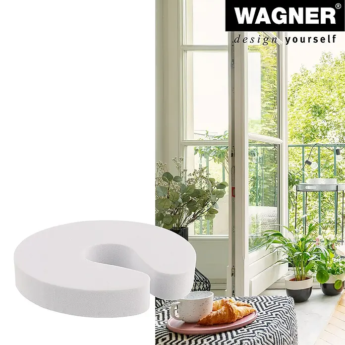 Wagner System Türkeil EH6904 - B x H: 90 x 15 mm, Weiß - Ein weißer, U-förmiger Türstopper aus Schaumstoff, ideal zum Schutz vor dem Zuschlagen von Türen. Praktisches und schlichtes Design für jedes Zuhause.