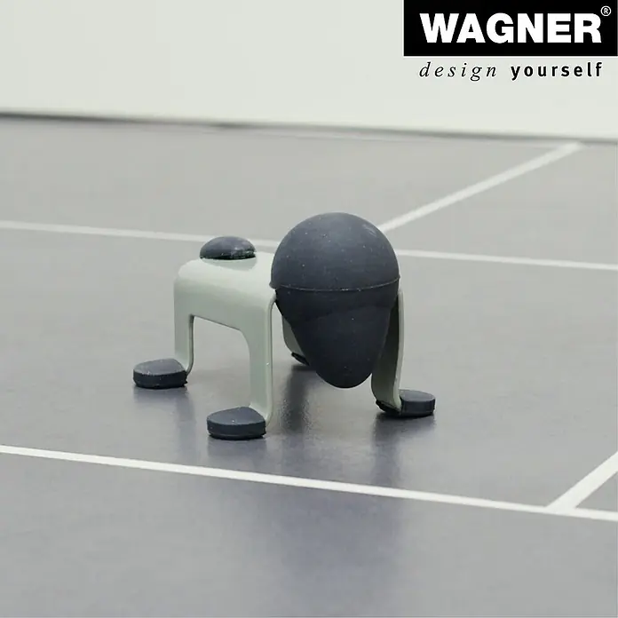 Wagner System Bodentürstopper EH5207 - L x B x H: 59 x 106 x 71 mm, Stahl, Grau - Produktaufnahme eines grauen Möbelrollers mit schwarzer Kugel. Ideal zum einfachen Bewegen von Möbeln.