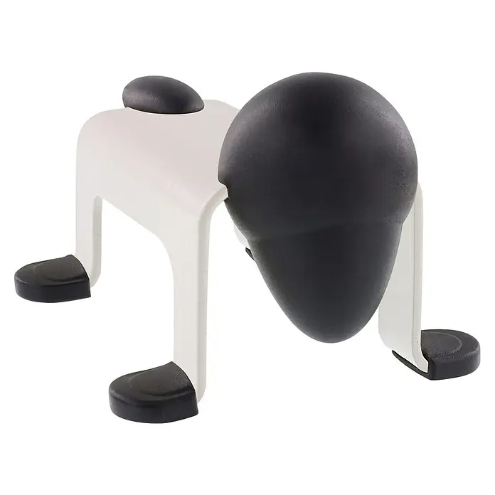 Wagner System Bodentürstopper EH5205 - L x B x H: 59 x 106 x 71 mm, Stahl, Weiß - Nahaufnahme eines OXO Good Grips Eierköpfers, der Eier sauber und mühelos öffnet. Das Produkt ist weiß mit schwarzen Akzenten.