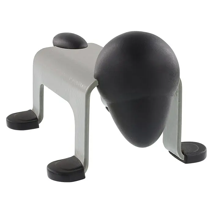 Wagner System Bodentürstopper EH5207 - L x B x H: 59 x 106 x 71 mm, Stahl, Grau - Nahaufnahme eines stylischen, grauen Eierbechers mit schwarzen Akzenten auf dunklem Hintergrund.