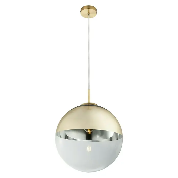 Globo Lámpara colgante Varus - Altura: 120 cm, Oro, 1 ud. - Lámpara colgante con parte superior dorada e inferior blanca. Luminaria elegante para ambiente moderno.