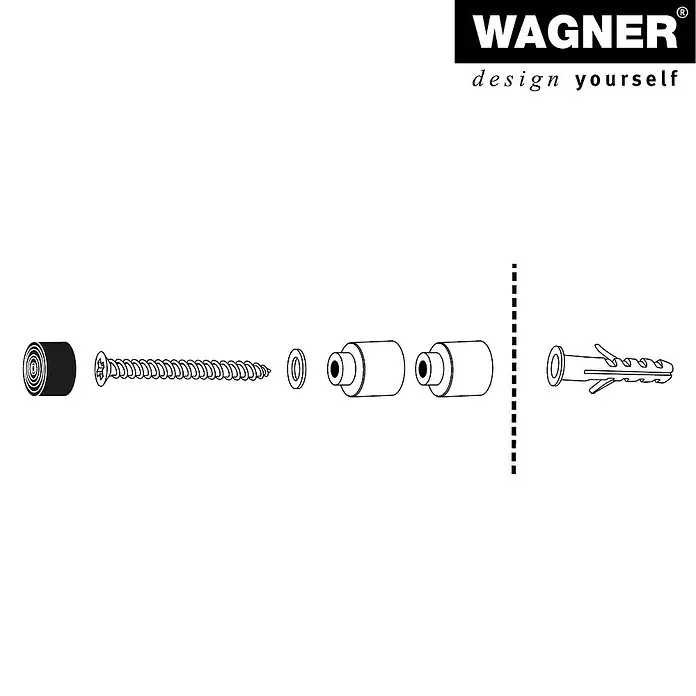 Wagner System Wandtürstopper EH5113 - 1 Stk., Edelstahl-Optik - Abbildung eines Wagner Produkts: ein Türstopper zur Wandmontage, bestehend aus mehreren Einzelteilen.