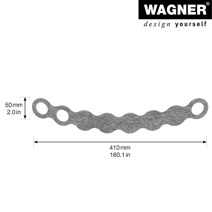 Wagner System Türkeil - L x B x H: 7,5 x 410 x 50 mm, Textil, Grau - Abbildung einer WAGNER Designfilzgleiterkette mit den Maßen 50 mm in der Höhe und 410 mm in der Länge.
