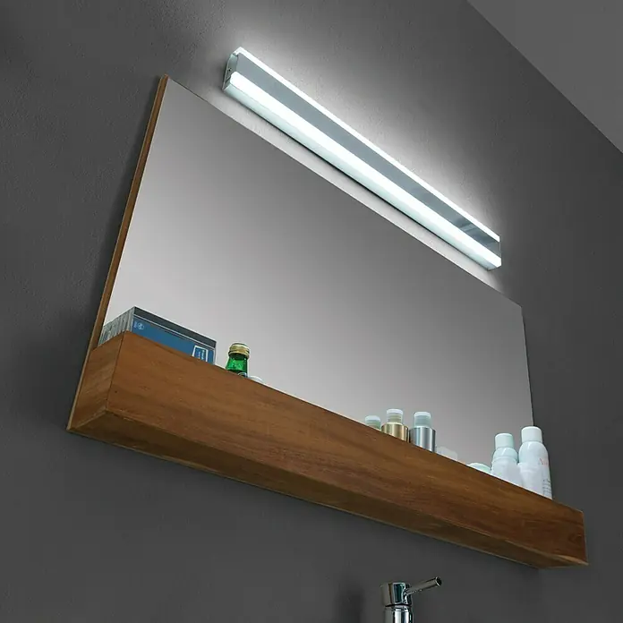 Cipì Espejo con estante Practico Large - Teca - Espejo de baño con estante de madera e iluminación integrada. Un diseño funcional y elegante para baños modernos.