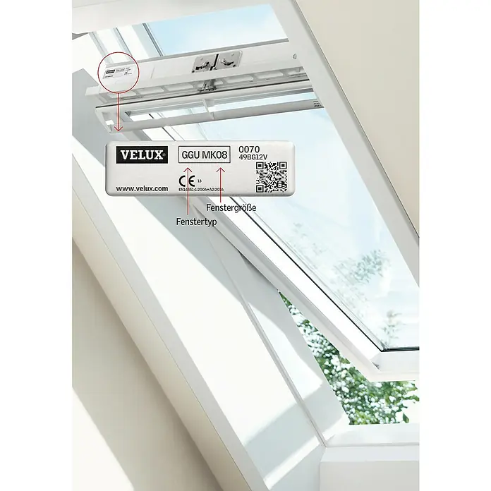 Velux Dachfensterrollo RSL M06 4164KWLFarbe: Orange - 4164KWL, Farbe Schiene: Weiß, Solarbetrieben - Informationsansicht